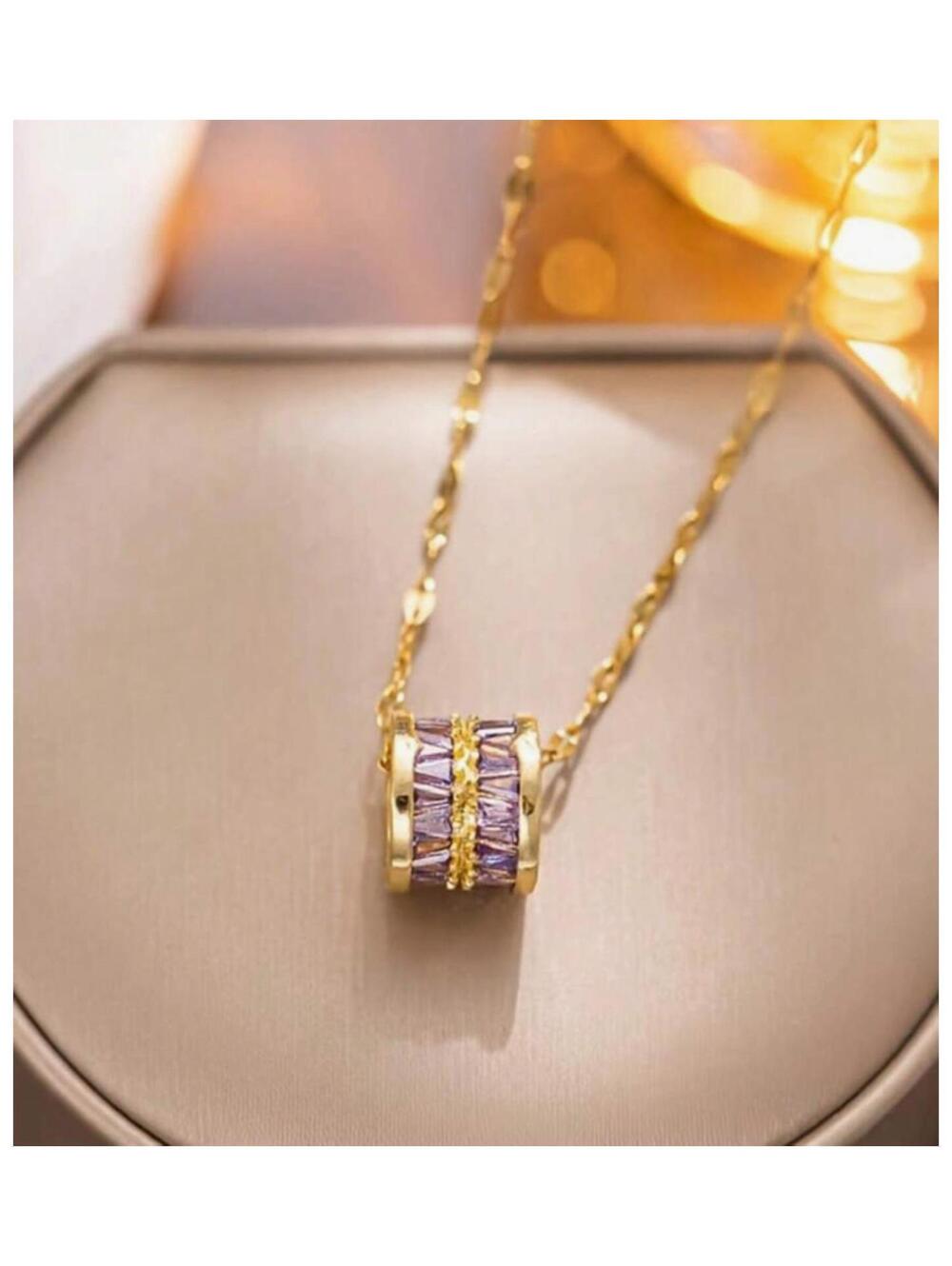 Lavender purple barrel - Necklace - Gold - CZs - 18"